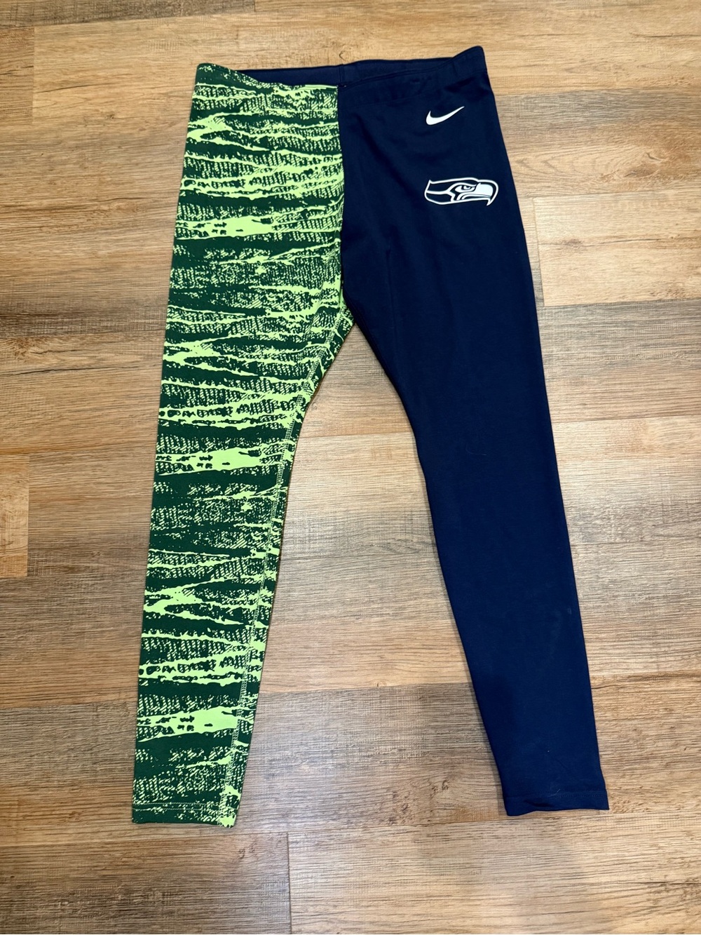 NFL Navy and Neon Green Seahawks Leggings with Team Logo Size L